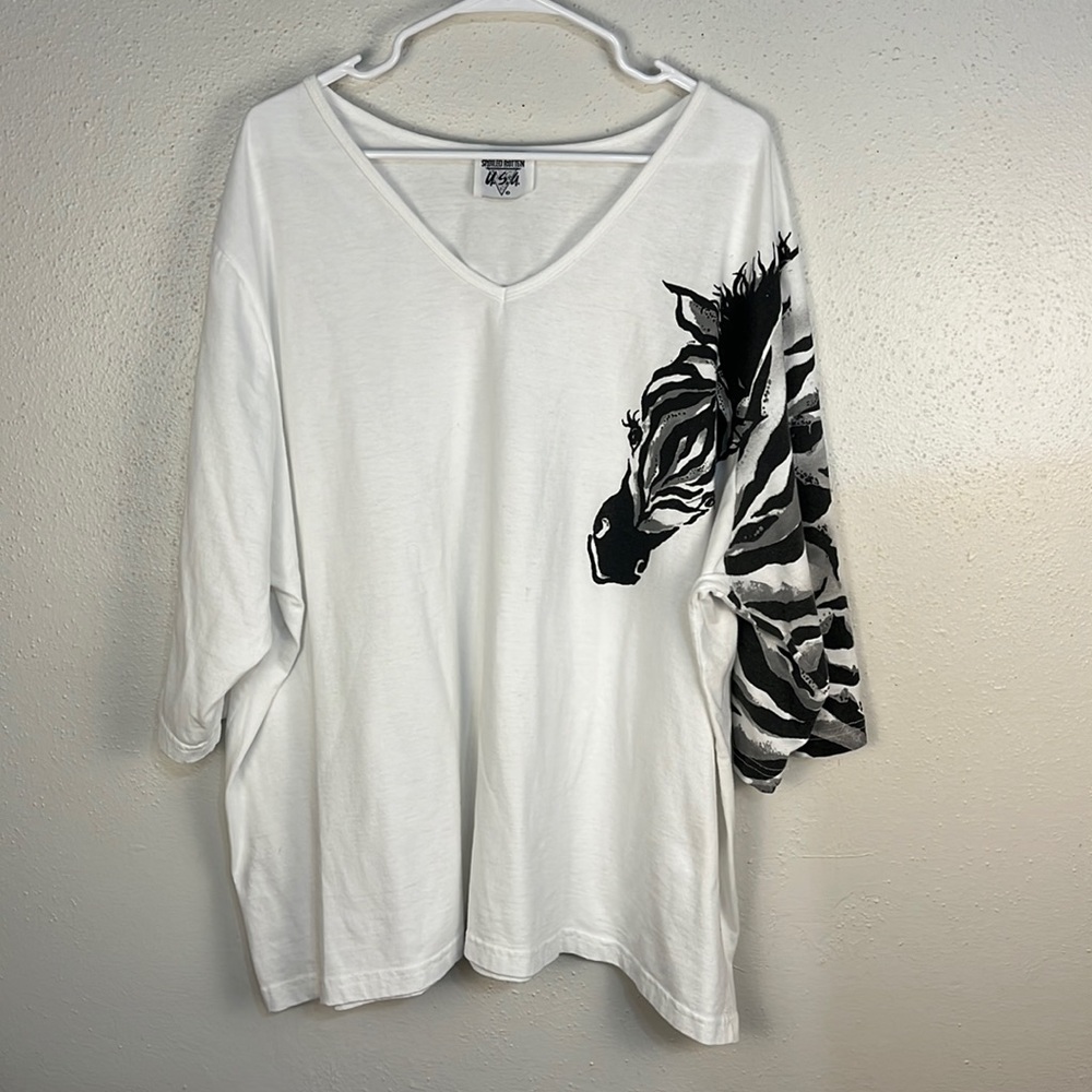 Women’s vintage zebra top art to wear V neck size 1X animal print